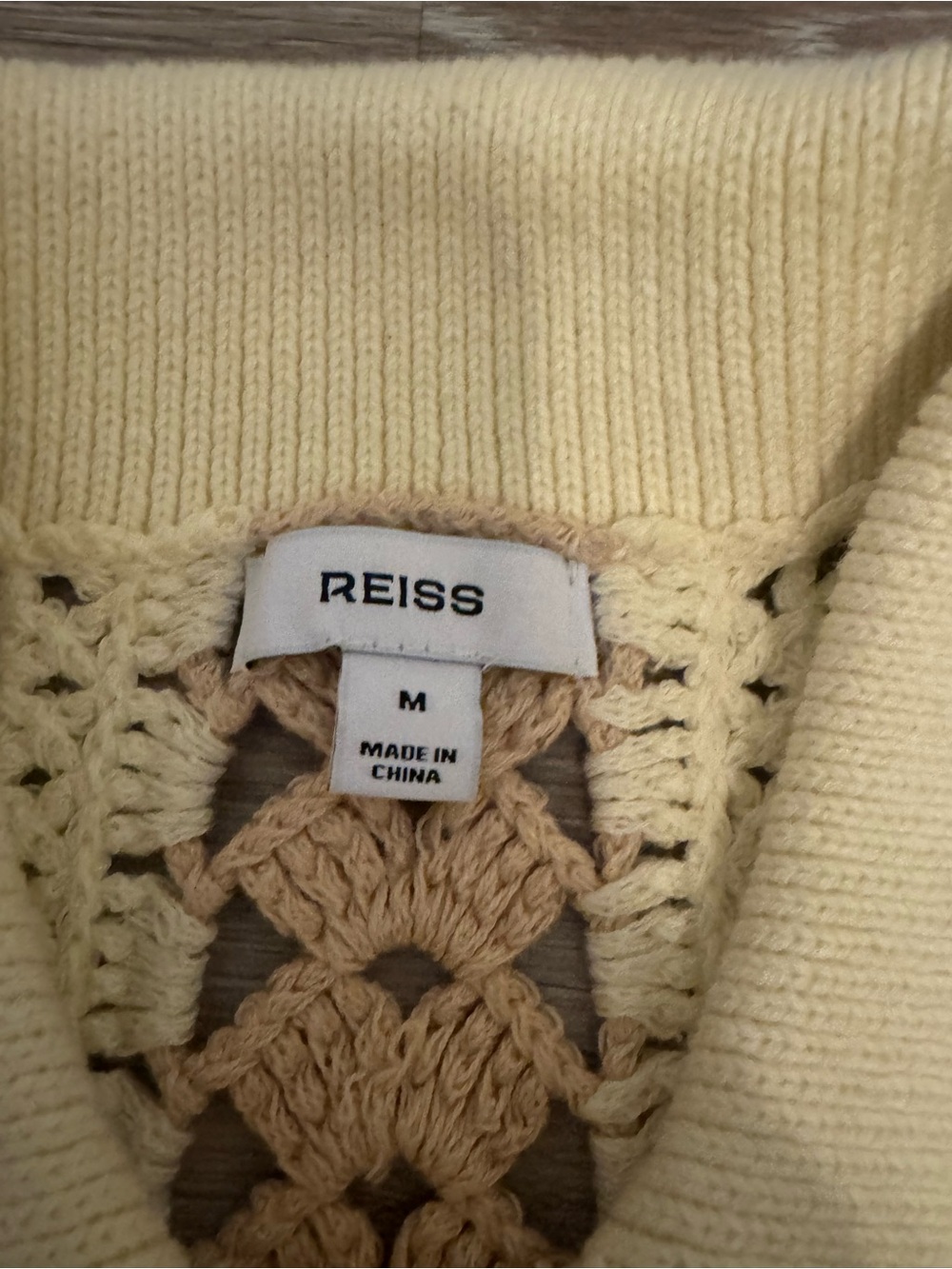 Reiss Crochet Knit Striped Collared Cardigan Cream Brown Beige Size M - Picture 3 of 11